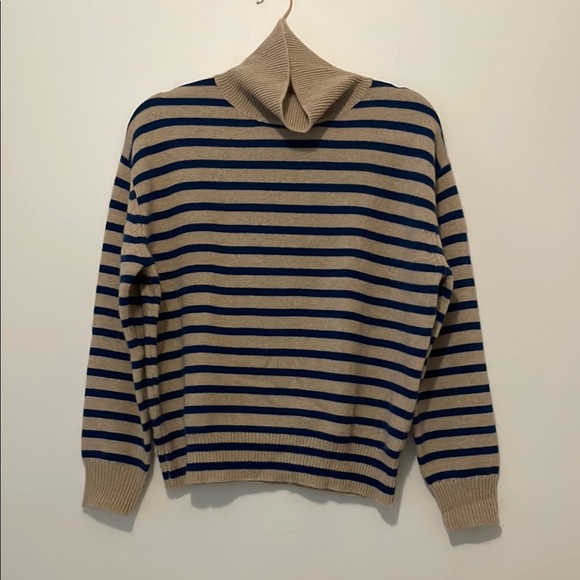 Tan and Blue Turtleneck Cashmere Sweater - Picture 1 of 6